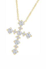 Yellow Gold Color Round Moissanite Cross Pendant Necklace 