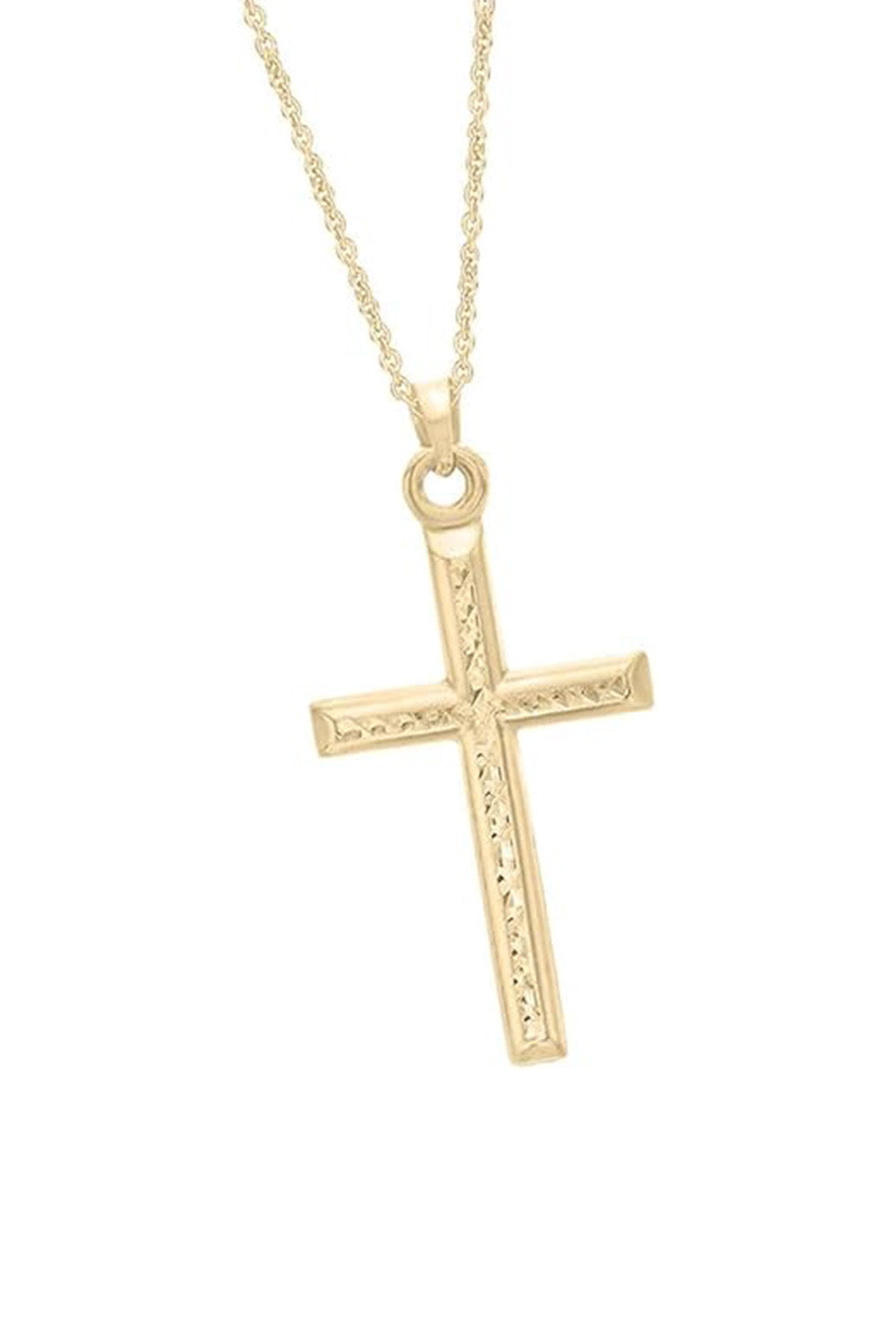 Yellow Gold Color 14K Gold Sterling Silver Cross Pendant Necklace