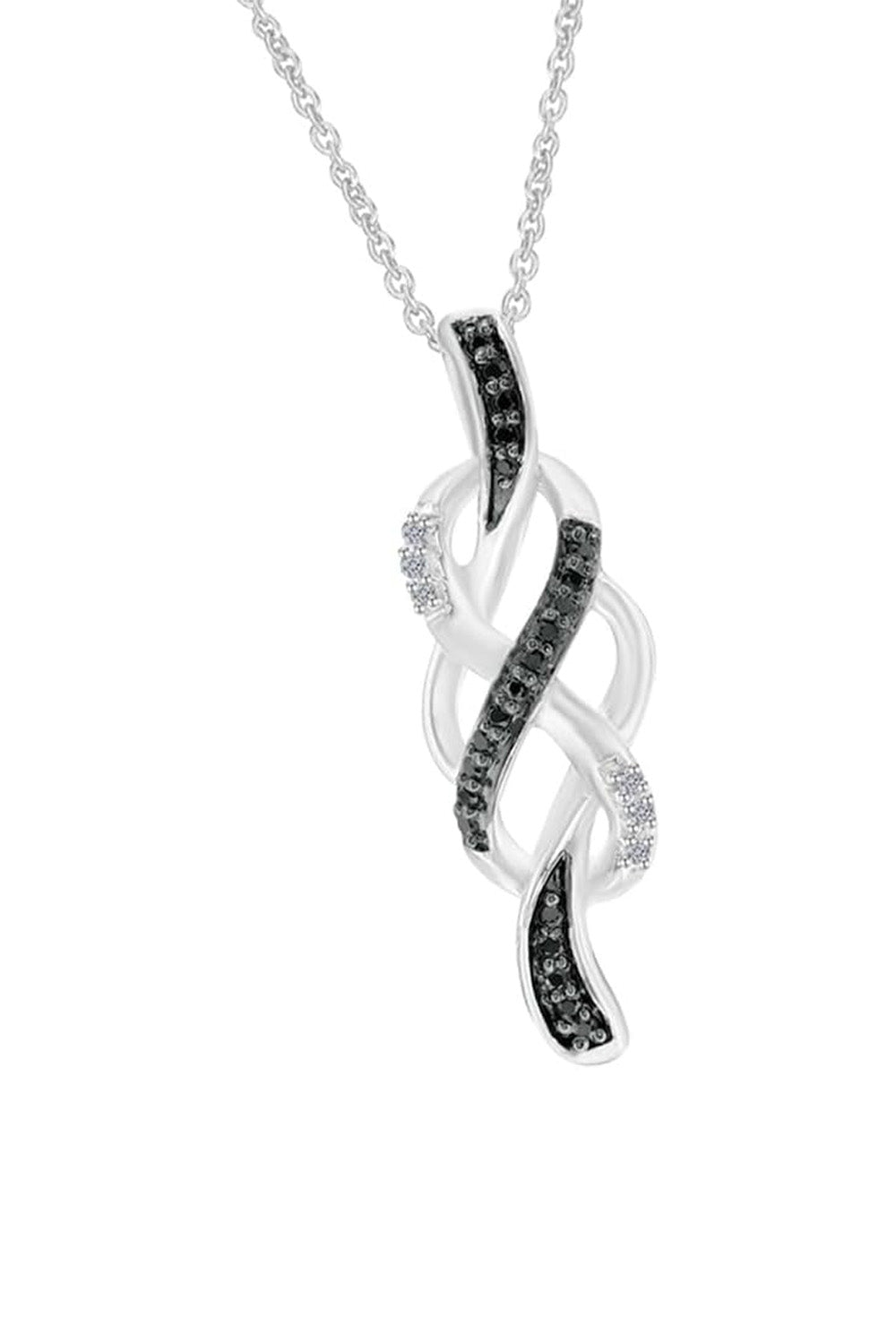 White Gold Color Black and White Infinity Knot Pendant Necklace 