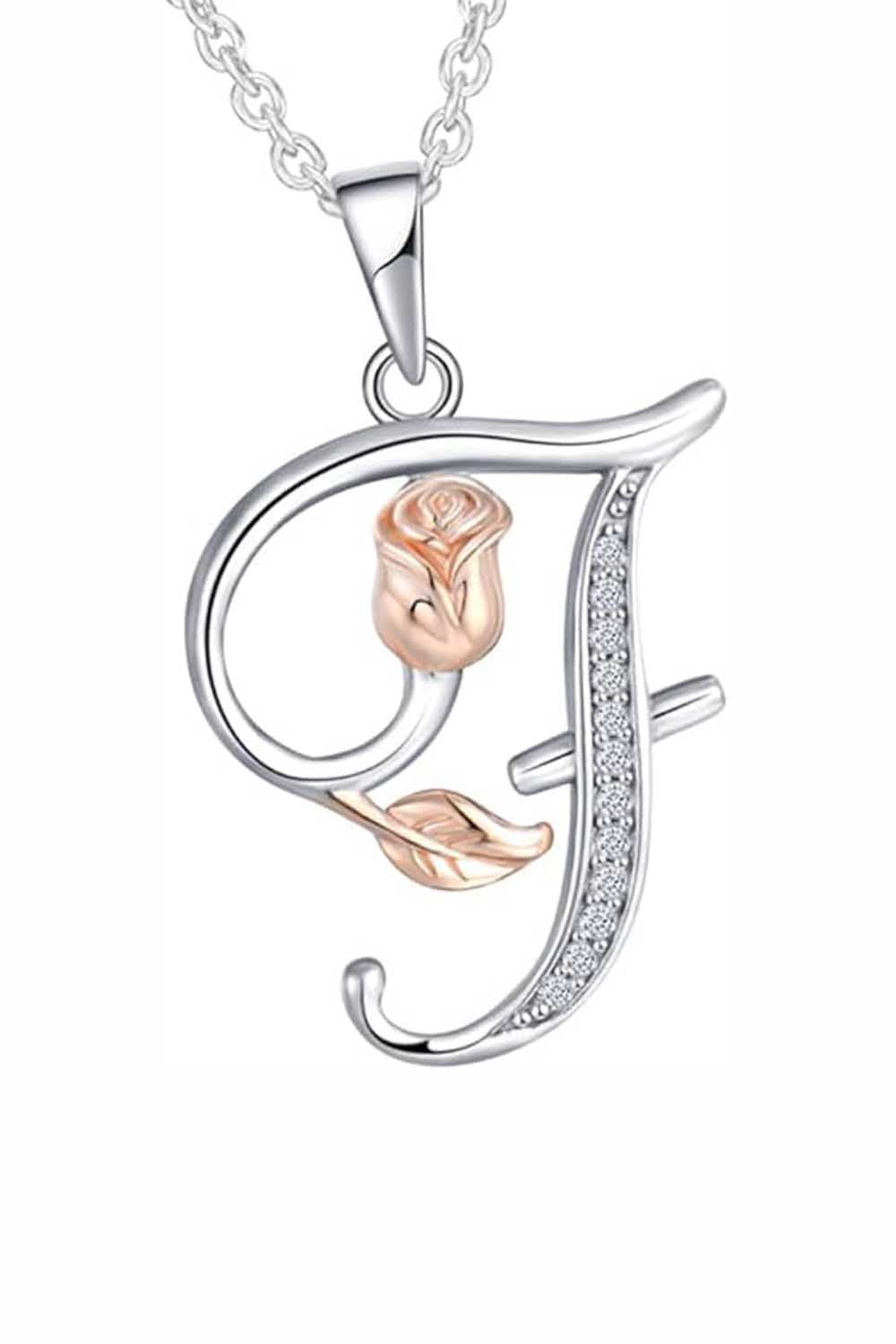 F Letter With Rose Pendant Necklace