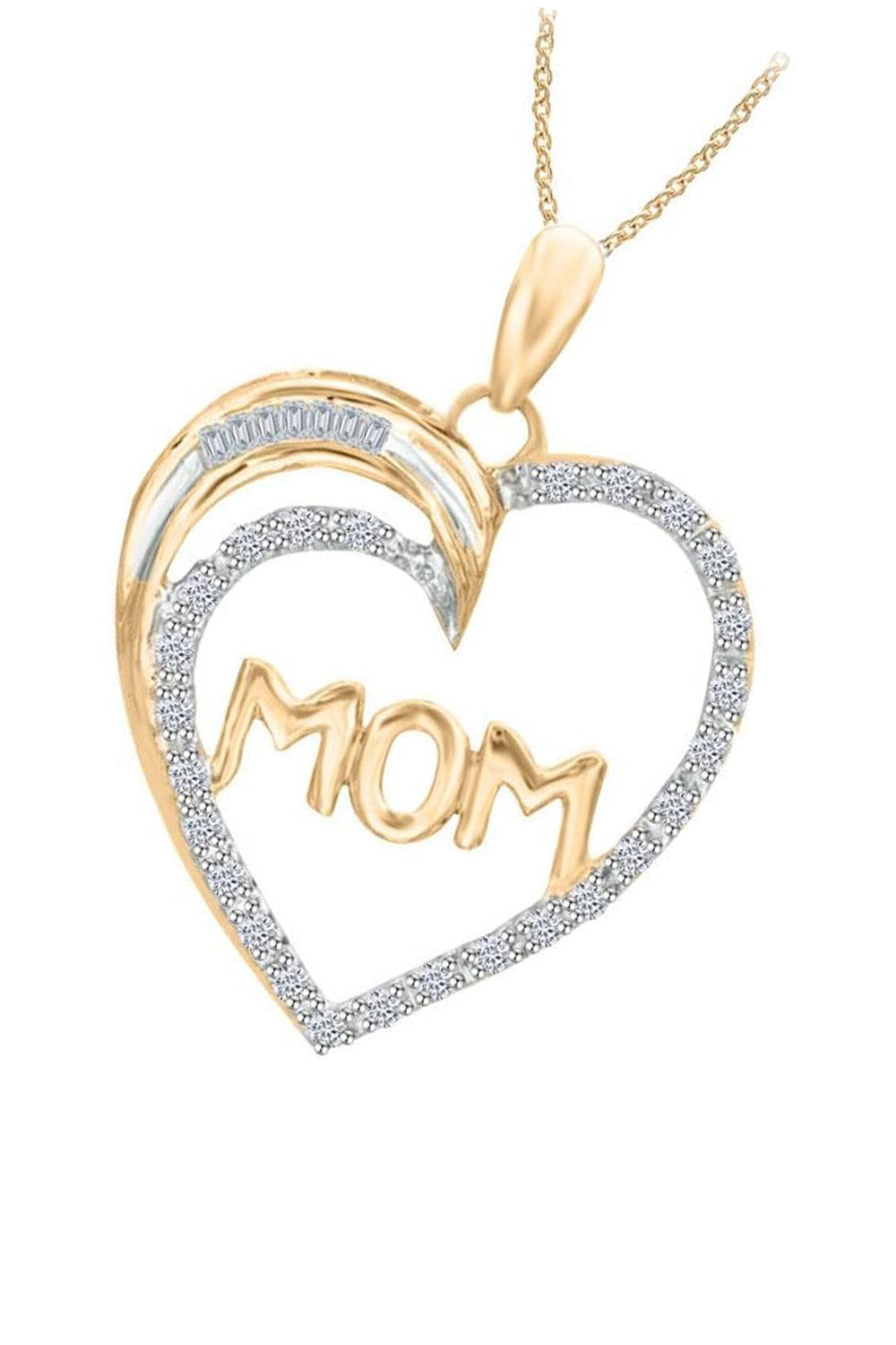 Yellow Gold Color MOM Love Heart Pendant Necklace