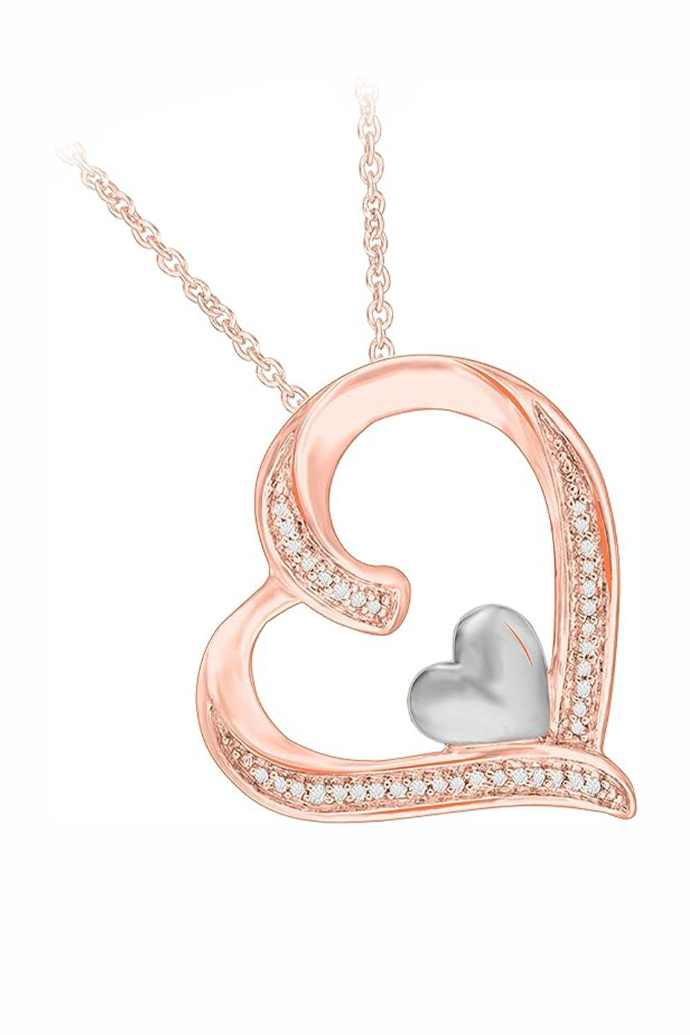 Rose Gold Color Latest Moissanite Double Love Heart Pendant Necklace 