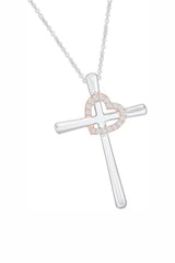 White Gold Color Yaathi Moissanite Love Heart Cross Pendant Necklace 