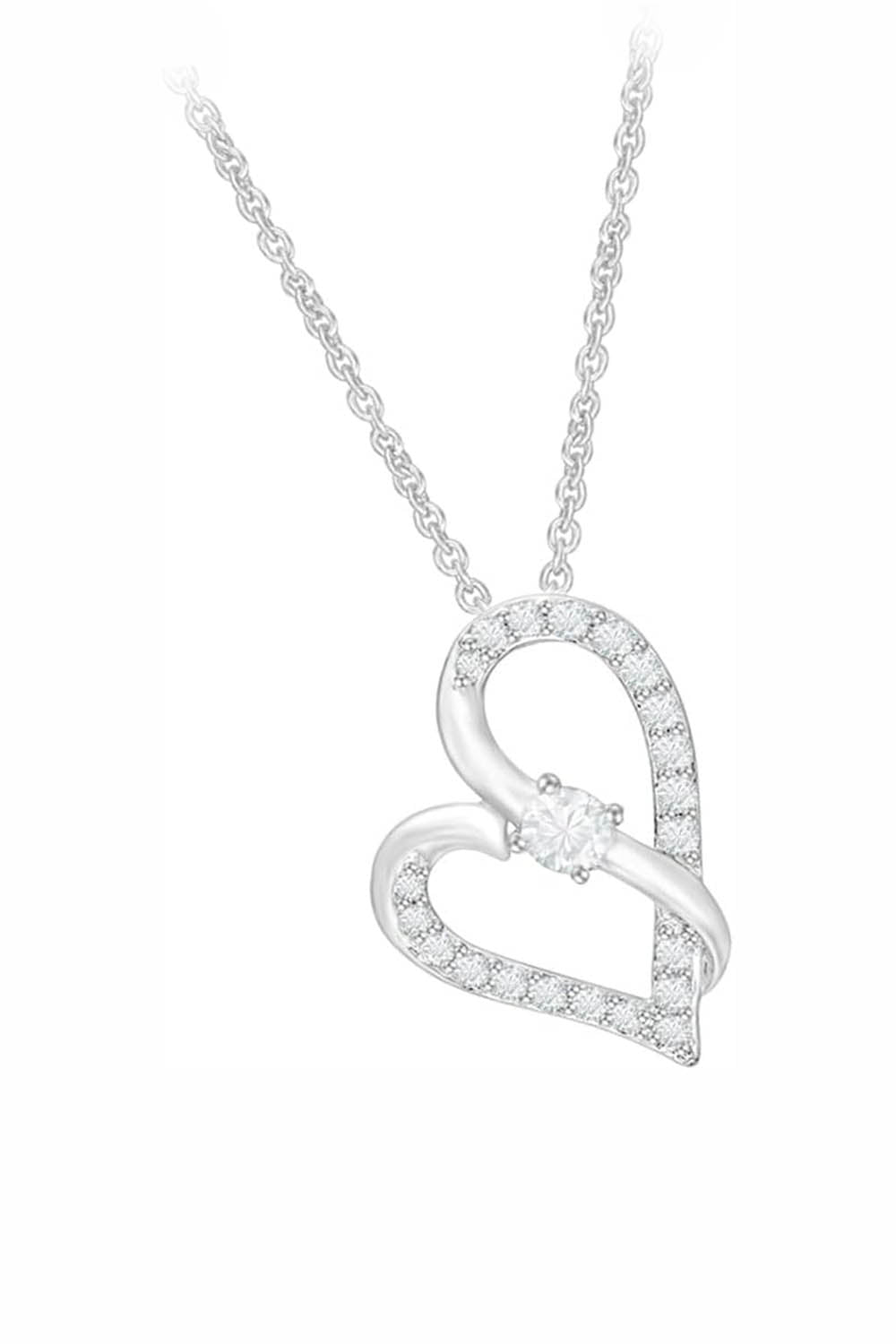 White Gold Color Latest Moissanite Crossover Heart Pendant Necklace