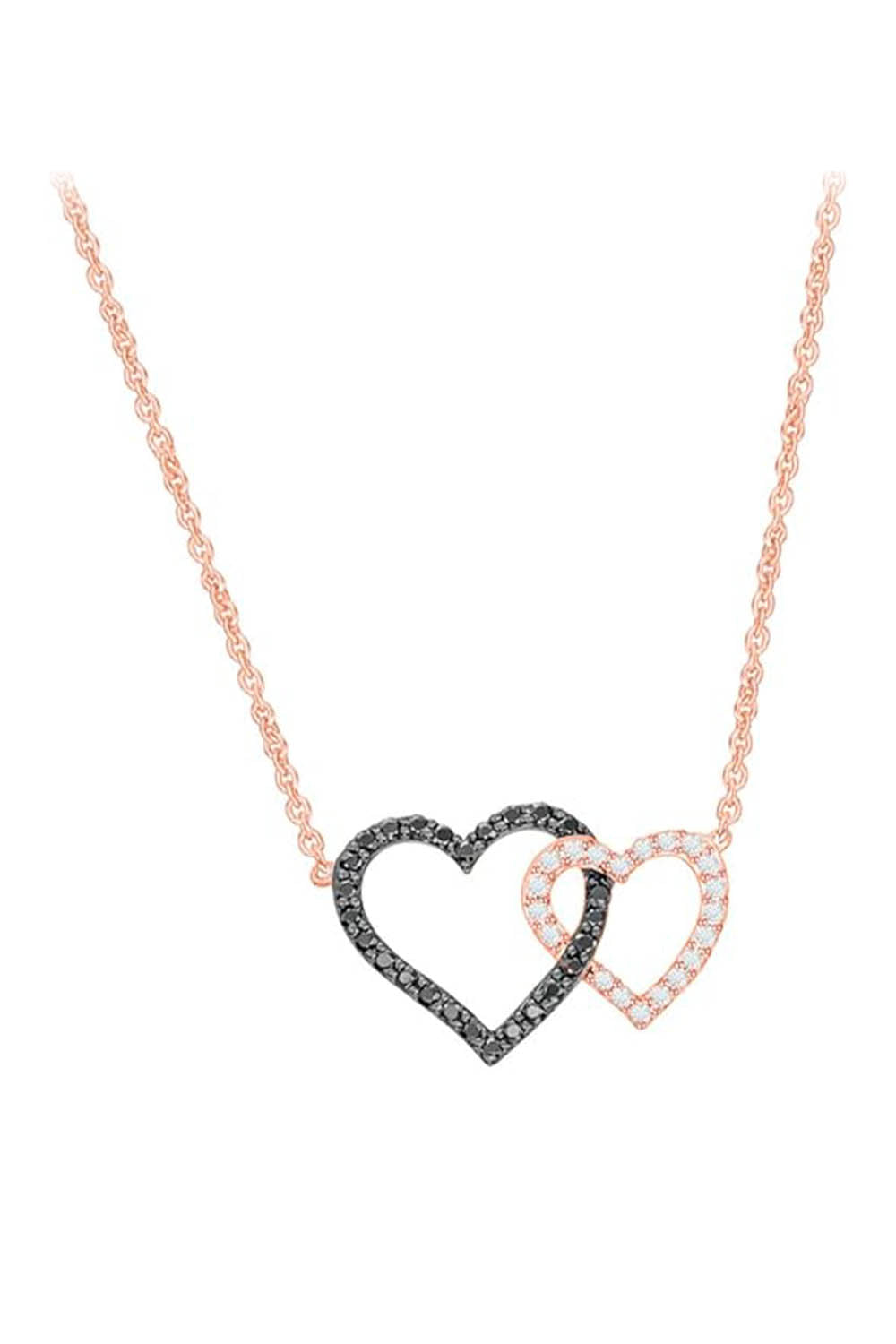 Rose Gold Color Black and White Interlocking Heart Necklace