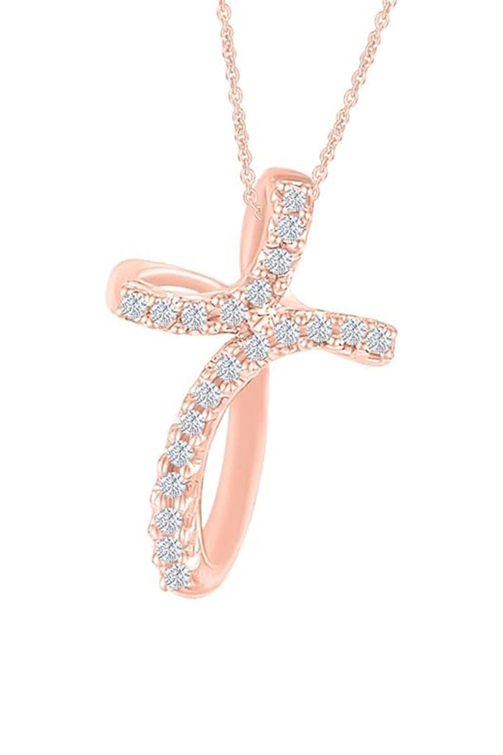 Rose Gold Color Moissanite Loop Cross Pendant Necklace,  Jewellery