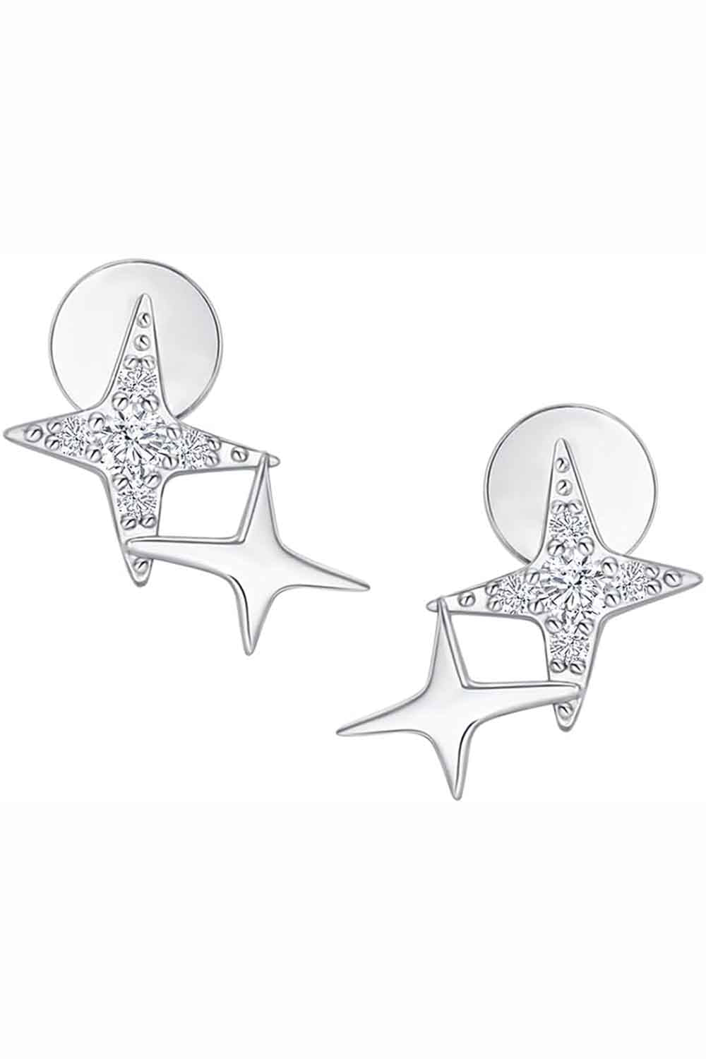 White Gold Color Diamond Star Stud Earrings, Stud Earrings for Women 
