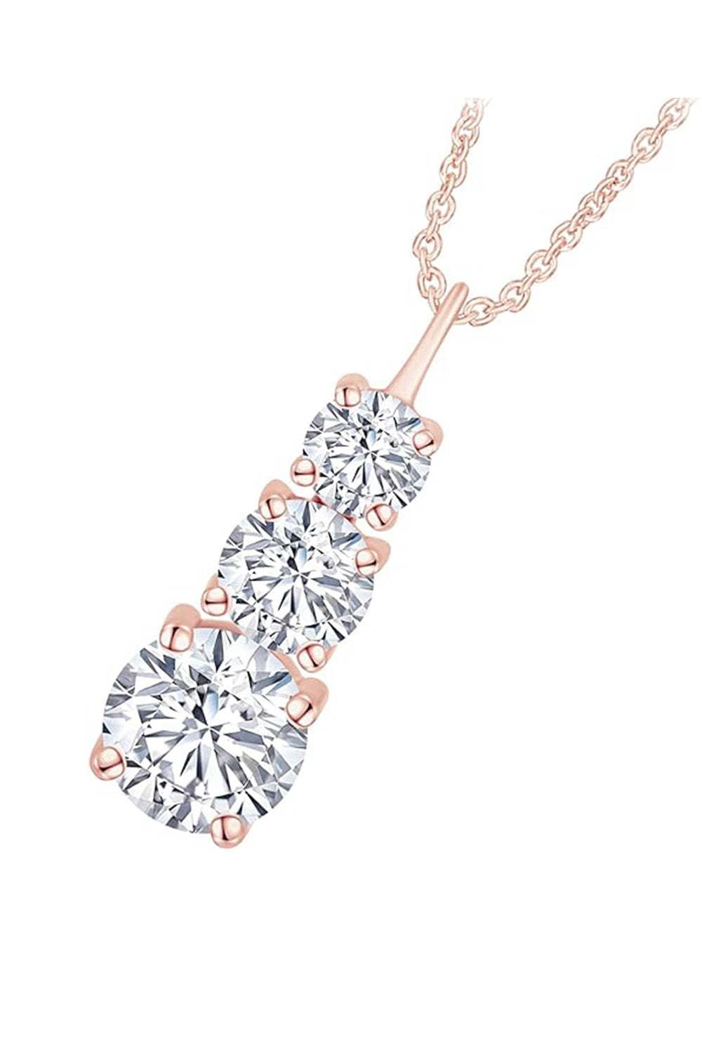 Rose Gold Color Three Stone Pendant Necklace