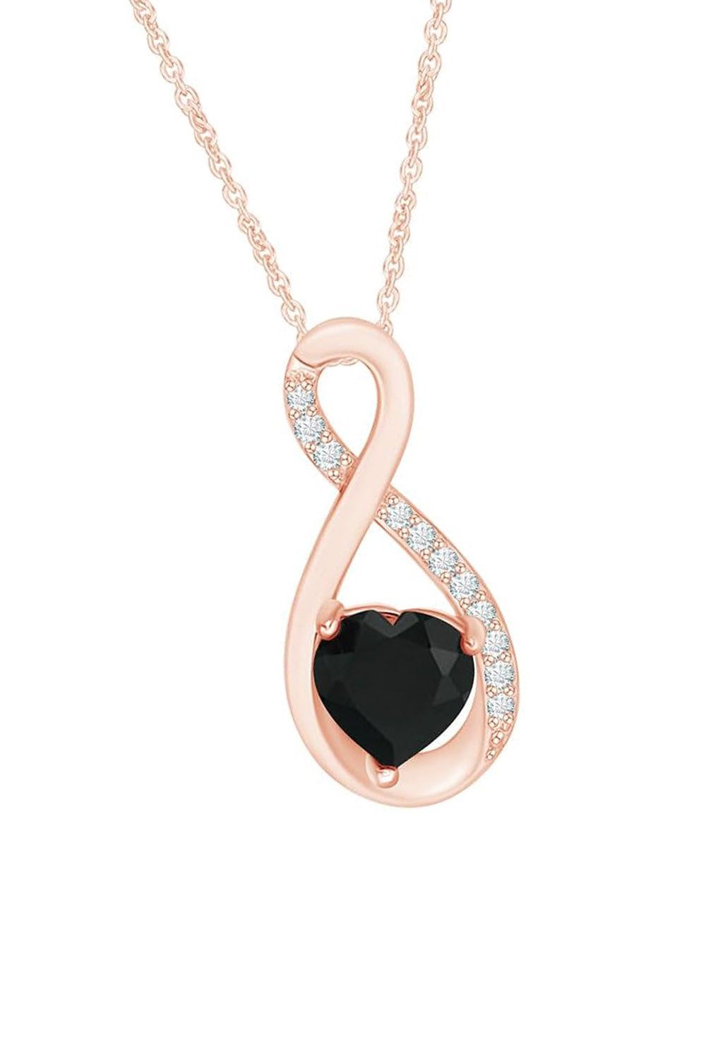 Rose Gold Color Heart Shape Black Diamond Infinity Pendant 