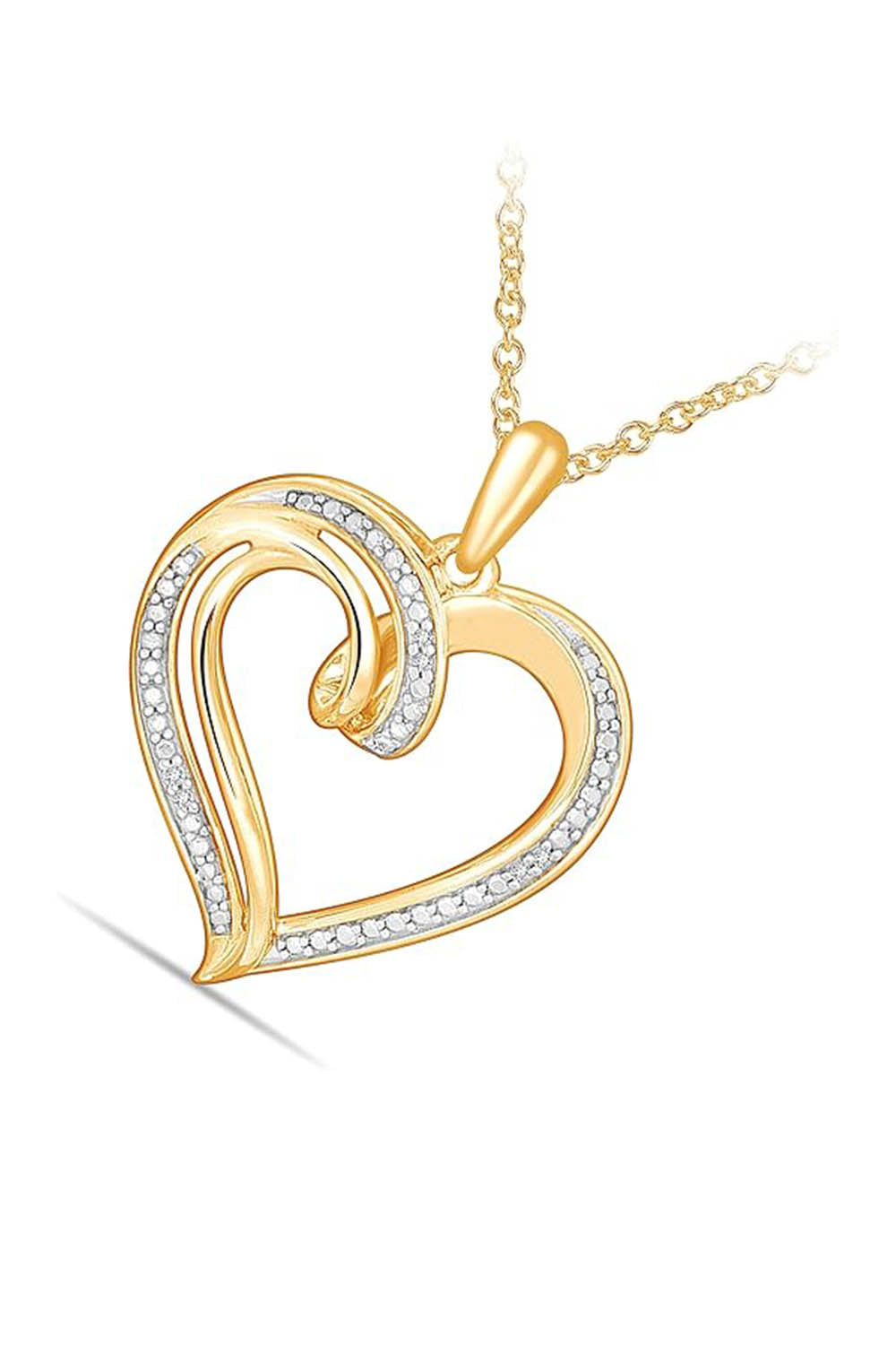 Yellow Gold Color Moissanite Double Loop Heart Pendant Necklace 