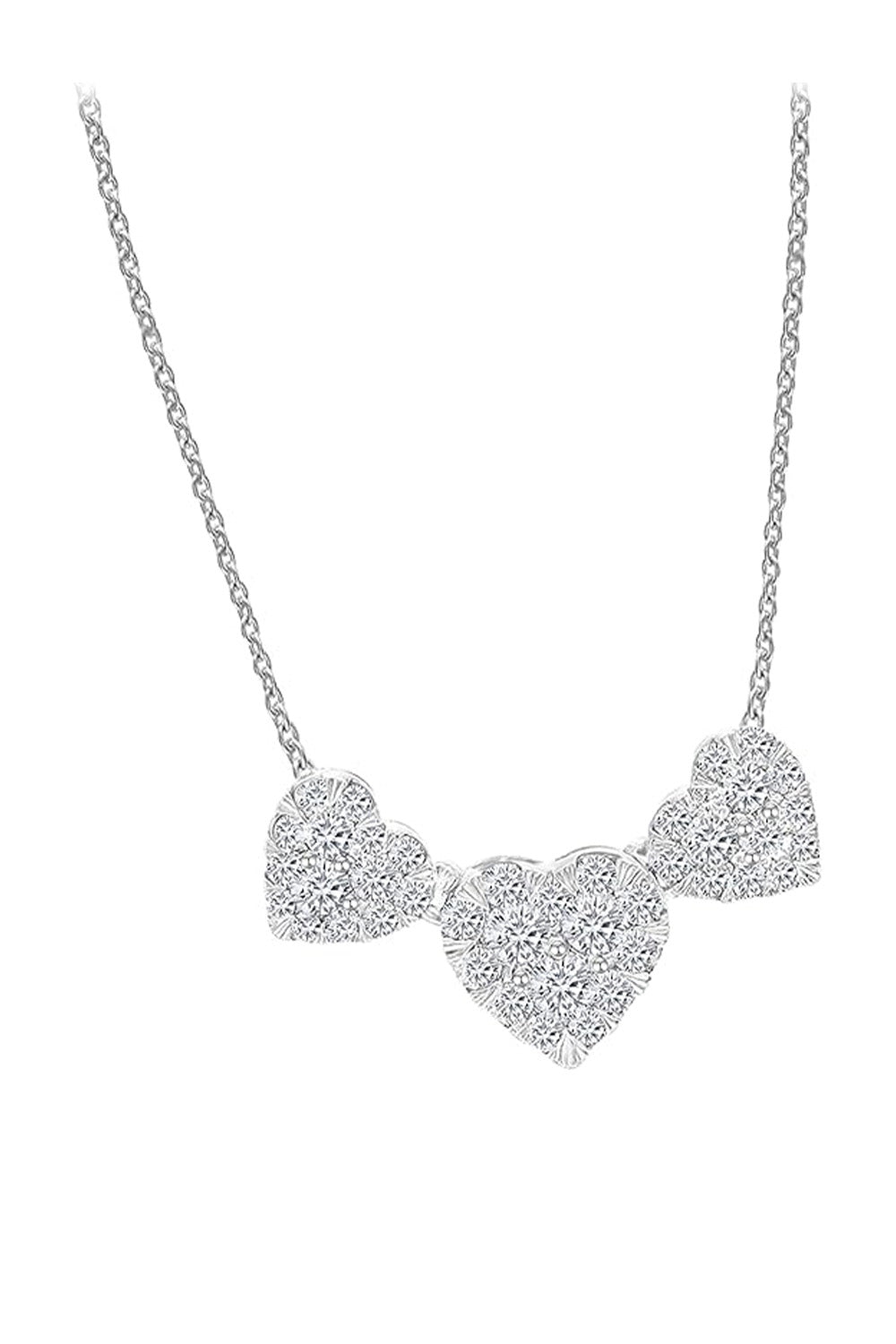 White Gold Color Triple Heart Necklace, Women's Pendant Necklace
