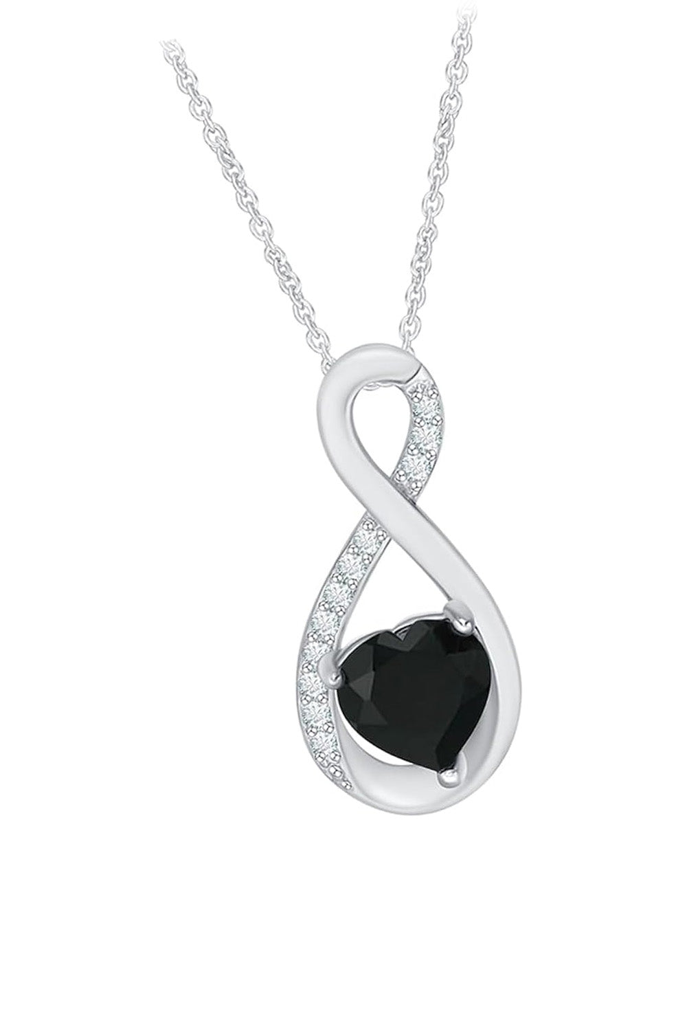 White Gold Color Heart Shape Black Diamond Infinity Pendant 