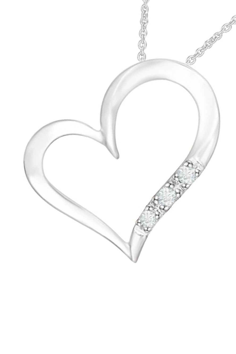 White Gold Color Three Stone Love Heart Pendant Necklace