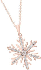 Rose Gold Color Baguette Round Moissanite Snowflake Pendant Necklace 