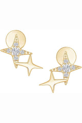 Yellow Gold Color Diamond Star Stud Earrings, Stud Earrings for Women 