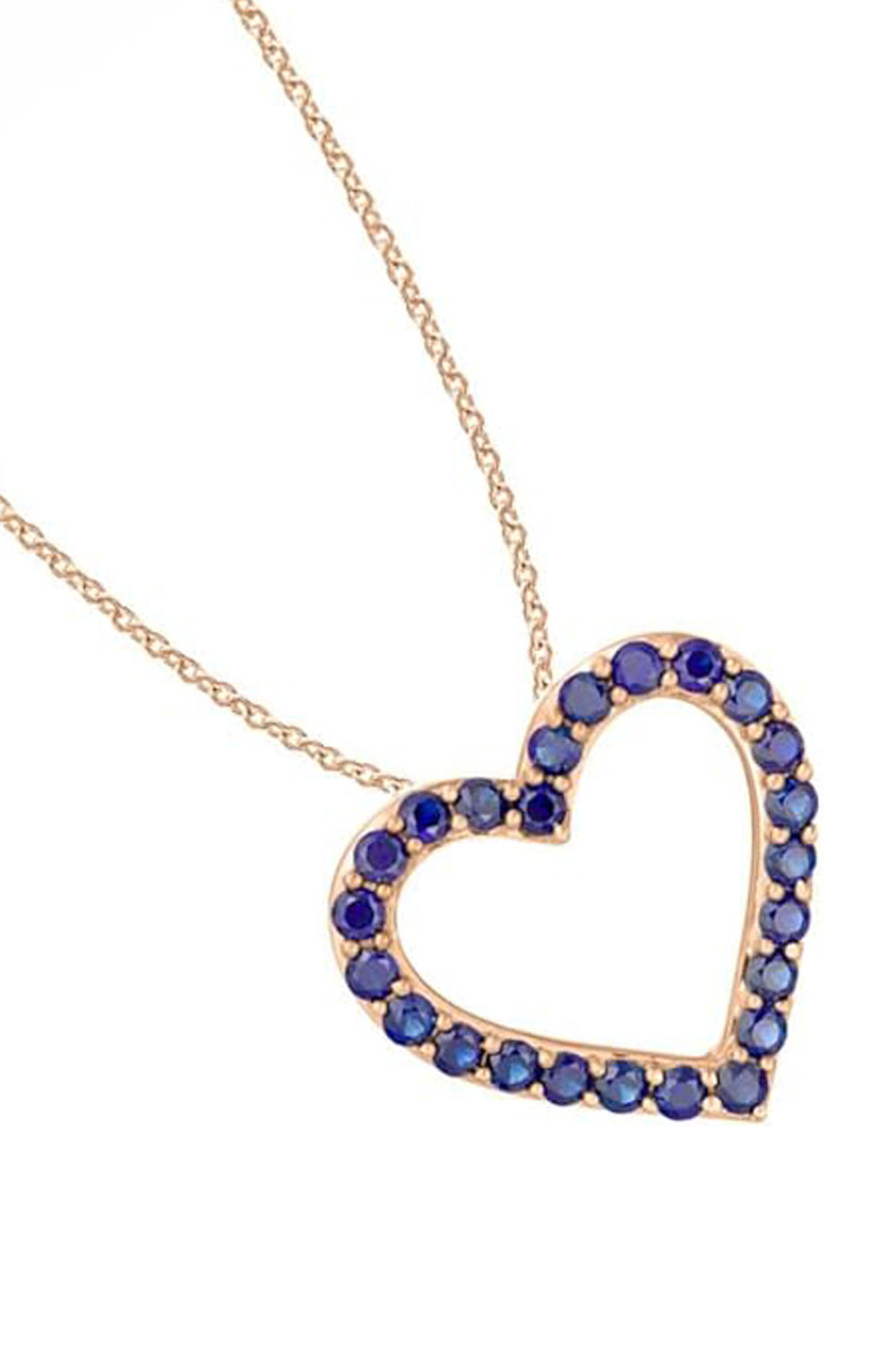 Rose Gold Chain with Blue Sapphire Open Heart Pendant