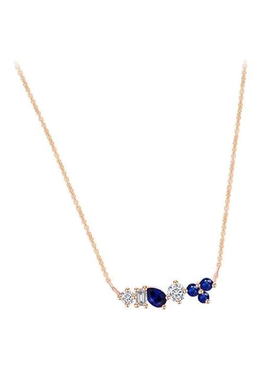 Rose Gold Color Blue Sapphire Gemstone Multi Shape Pendant Necklace 