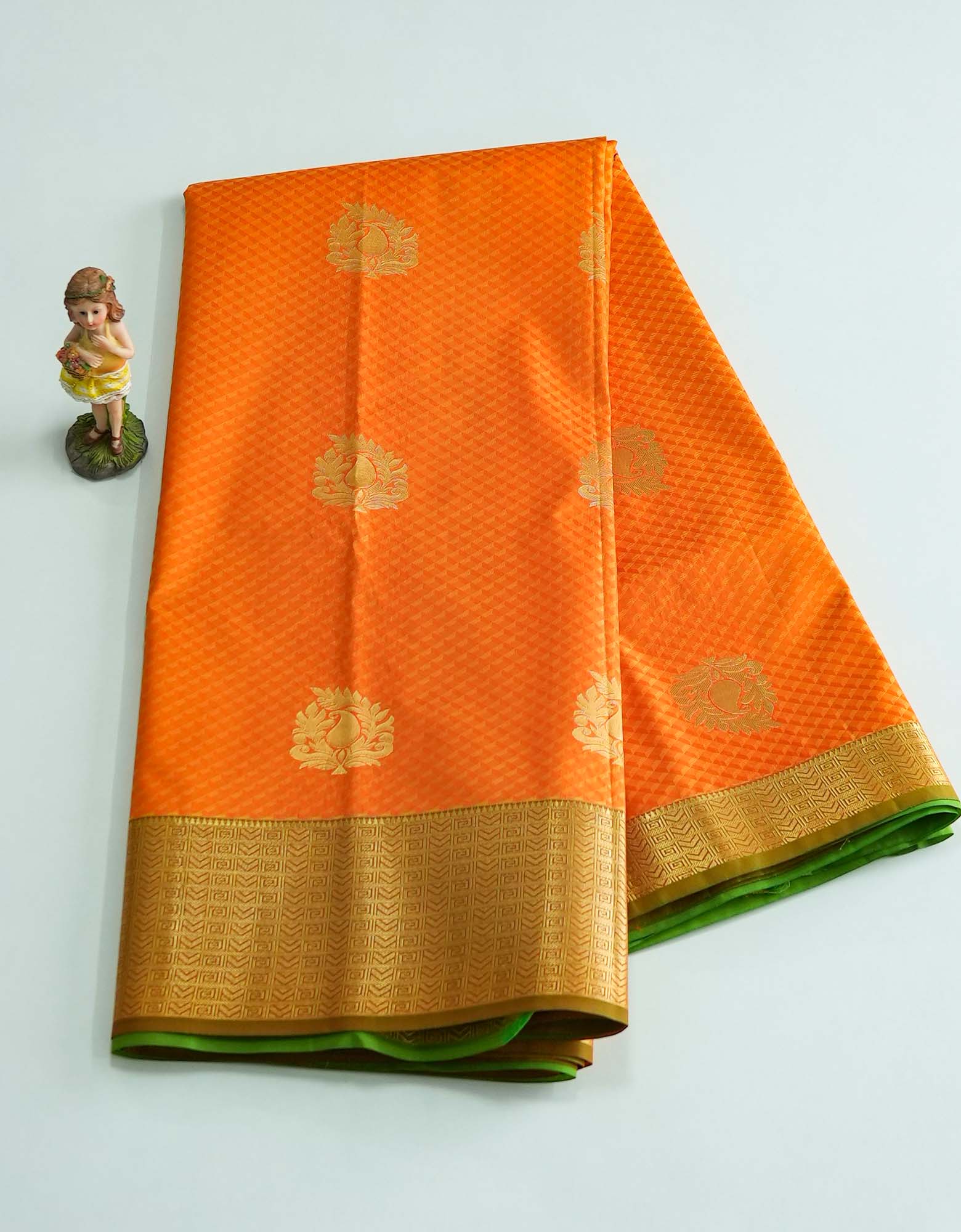 Orange Emboss Butta Silk Saree