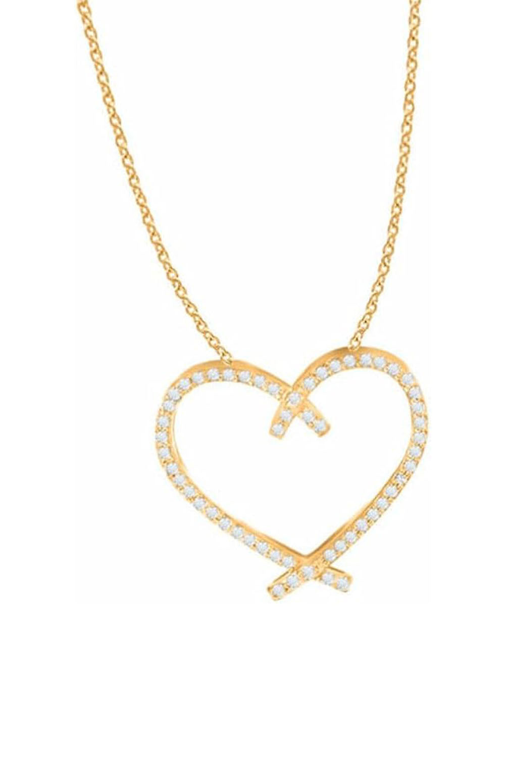 Yellow Gold Color Trendy Round Moissanite Love Heart Pendant Necklace
