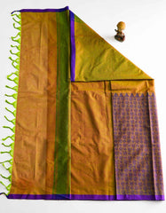 Yellow Brown Jacquard Saree