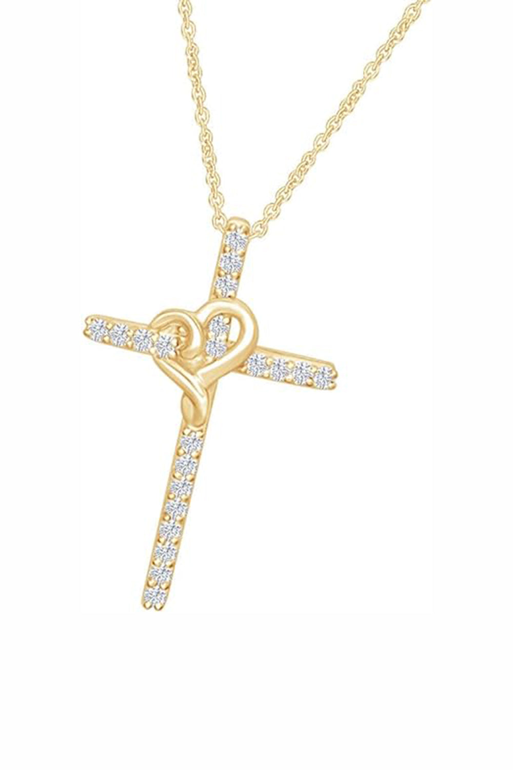 Yellow Gold Color Yaathi Heart Cross Pendant Necklace, Religious Pendant