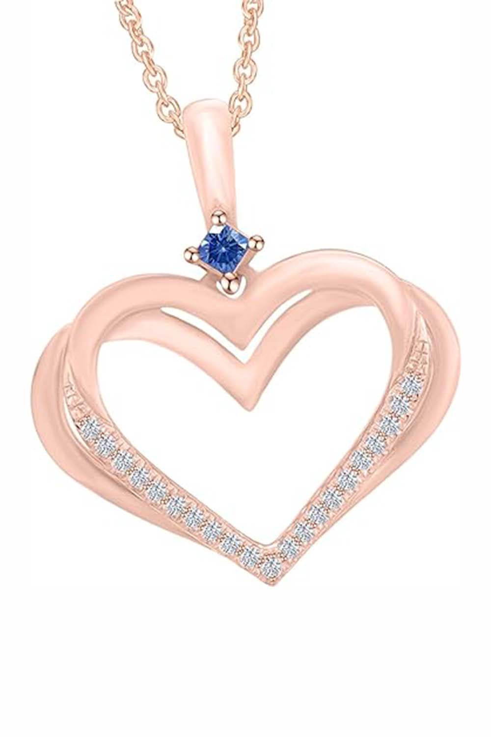 Rose Gold Color Stylish Blue Sapphire Double Heart Pendant Necklace