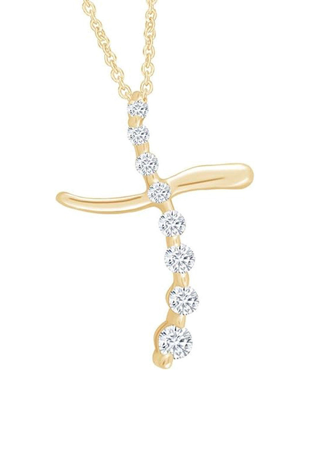 Yellow Gold Color Yaathi Journey Moissanite Cross Pendant Necklace