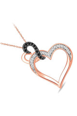 Rose Gold Color Black and White Double Heart Pendant Necklace