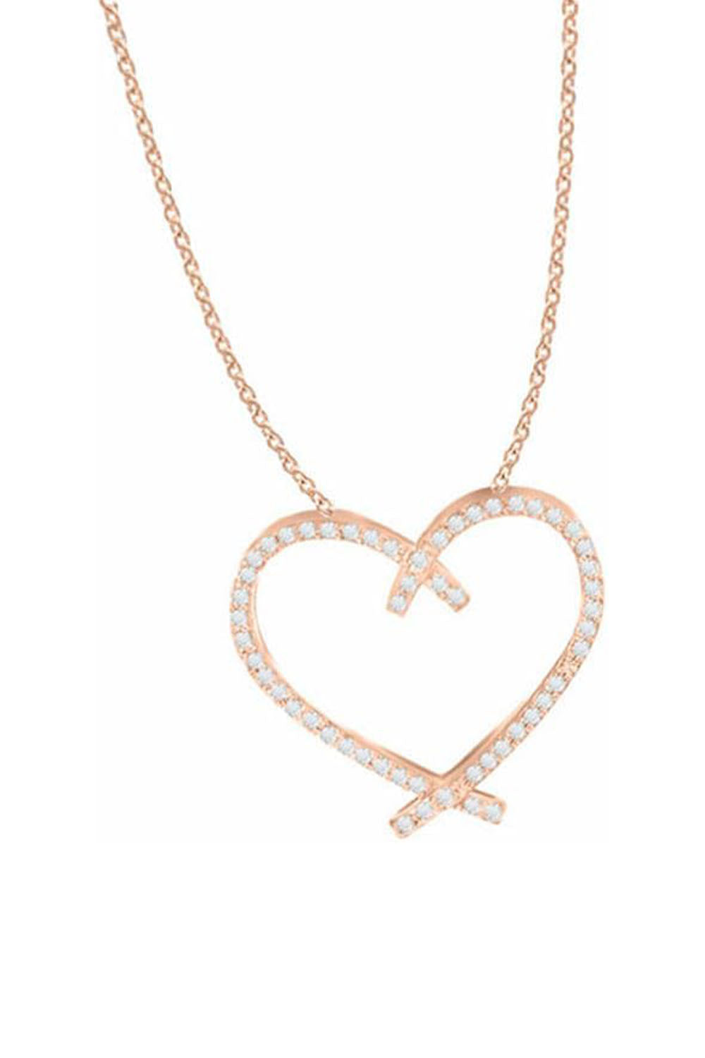 Rose Gold Color Trendy Round Moissanite Love Heart Pendant Necklace