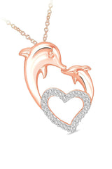 Rose Gold Color Mother Love Dolphin Heart Pendant Necklace