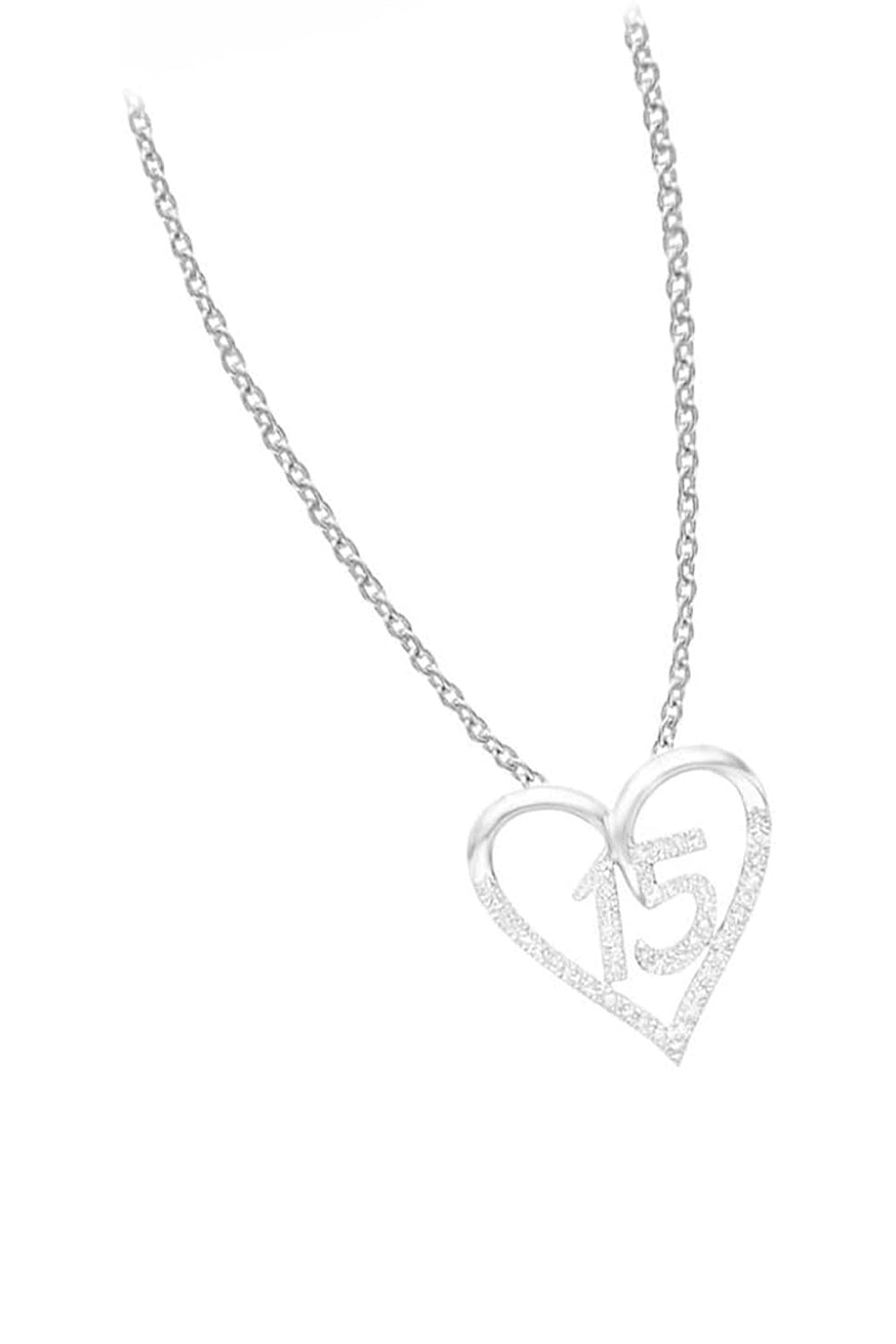 White Gold Color 15 Years Love Heart Pendant Necklace, Buy Pendants Online 