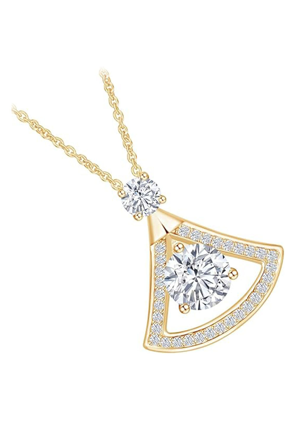 Yellow Gold Color Diamond Triangle Pendant Necklace