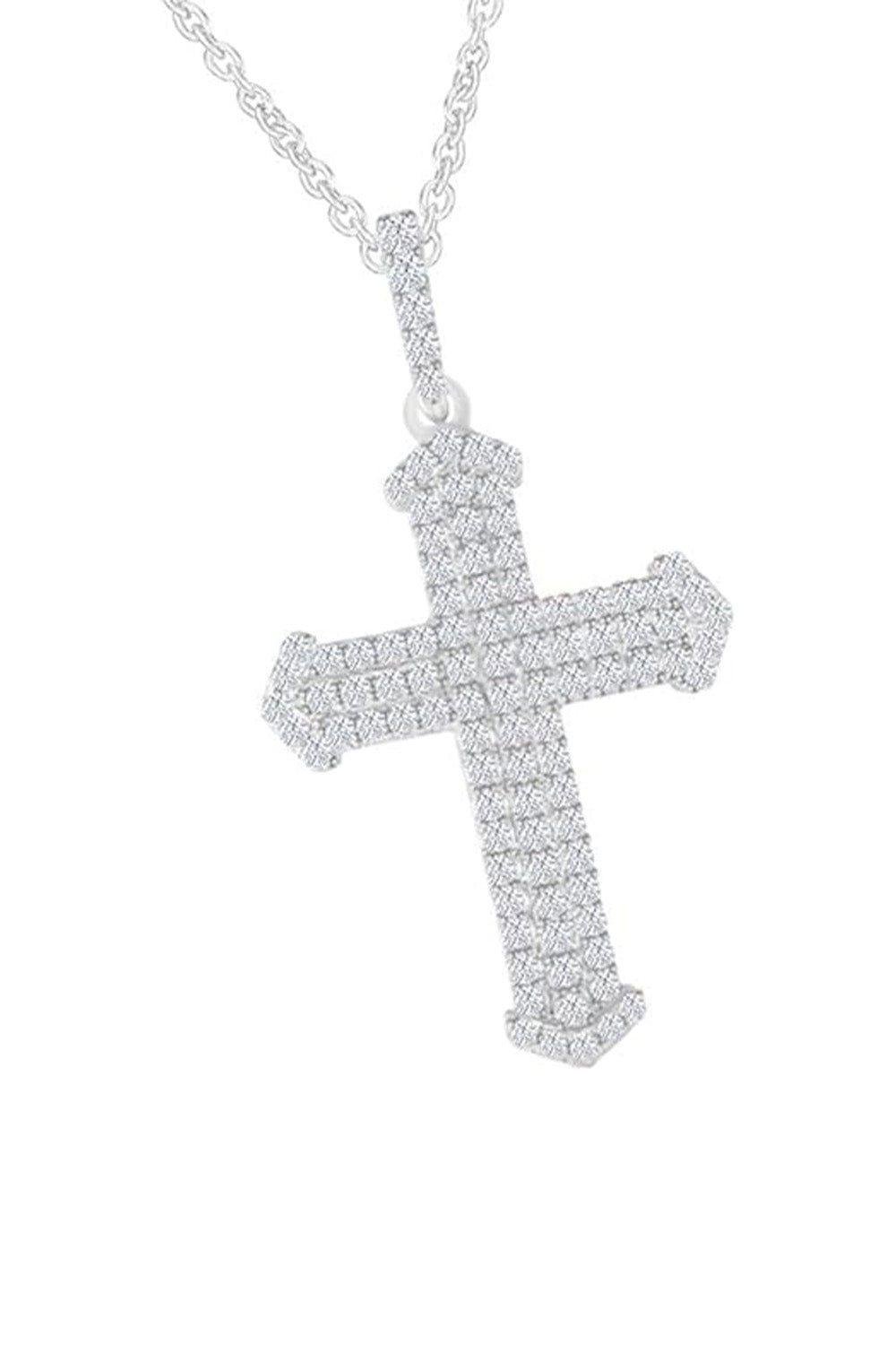 White Gold Color Multi-Row Moissanite Cross Pendant Necklace, Jewellery
