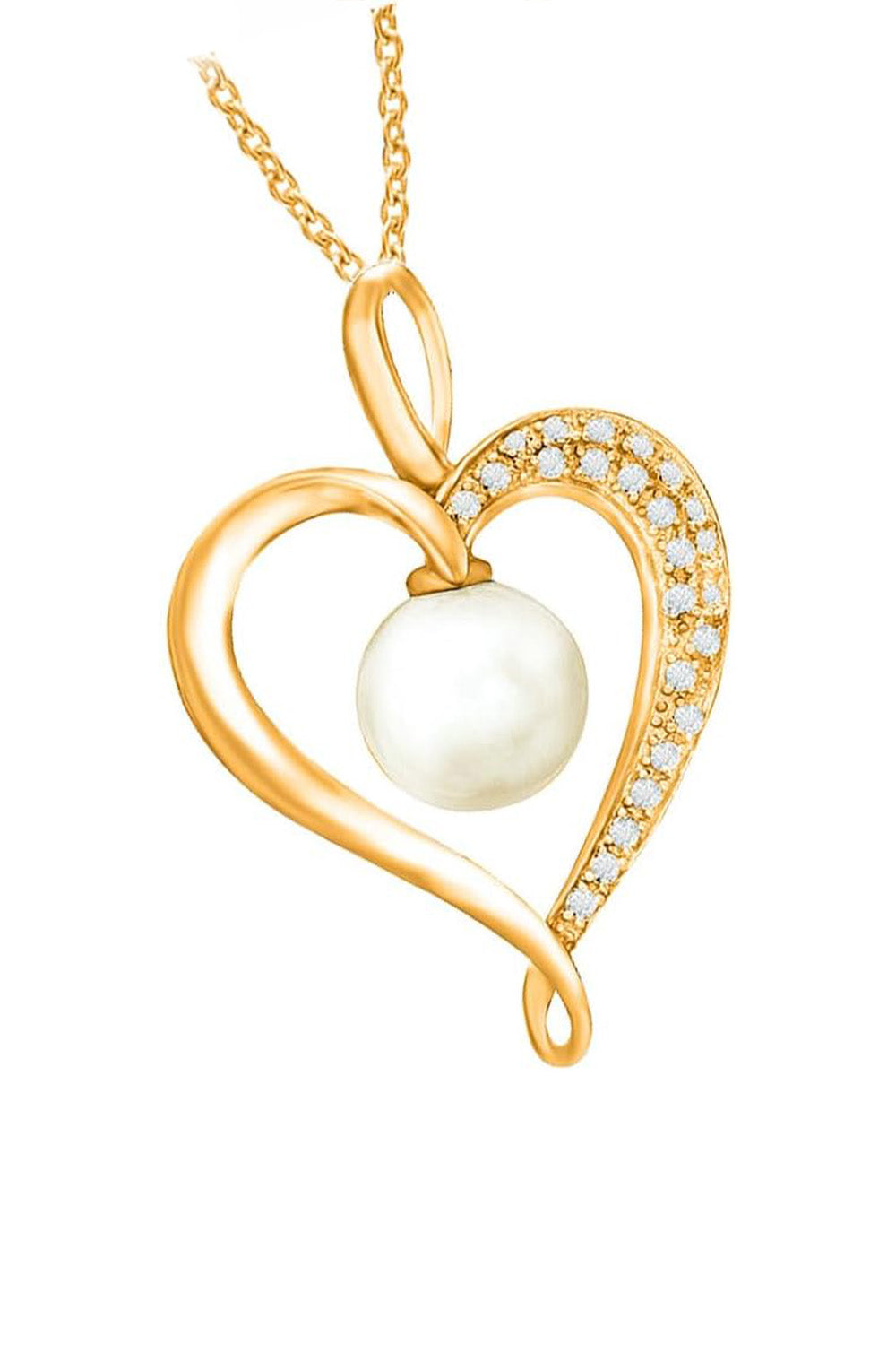 Yellow Gold Color Pearl Love Heart Pendant