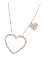 Rose Gold Color Heart Outline with Heart Dangle Station Necklace 