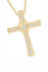 Yellow Gold Color Yaathi 1/8 Carat Moissanite Bold Cross Pendant Necklace 