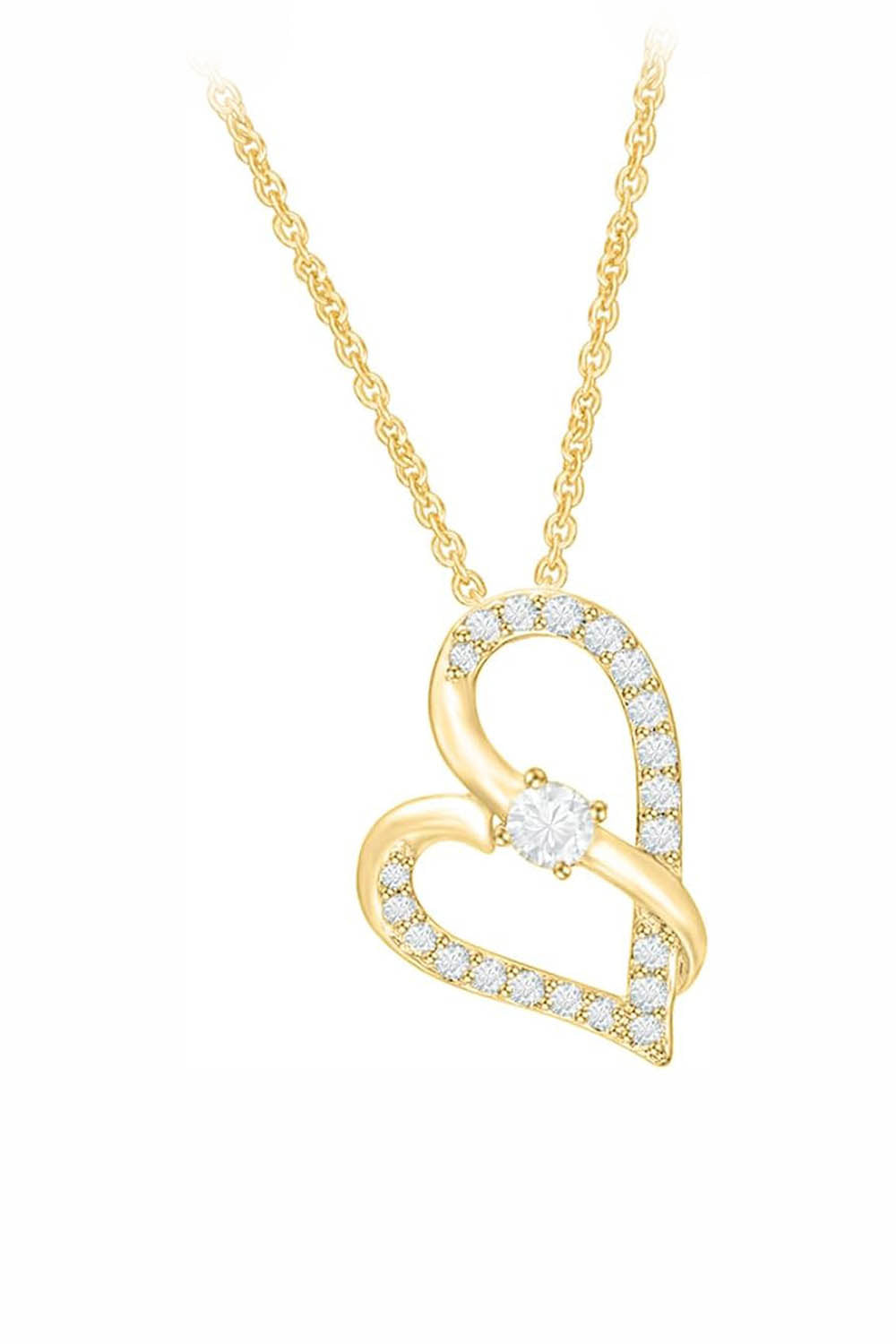 Yellow Gold Color Latest Moissanite Crossover Heart Pendant Necklace