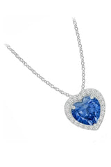 White Gold Color Blue Sapphire Diamond Love Heart Birthstone Pendant 