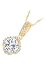 Yellow Gold Color Diamond Four Leaf Lucky Clover Halo Pendant Necklace