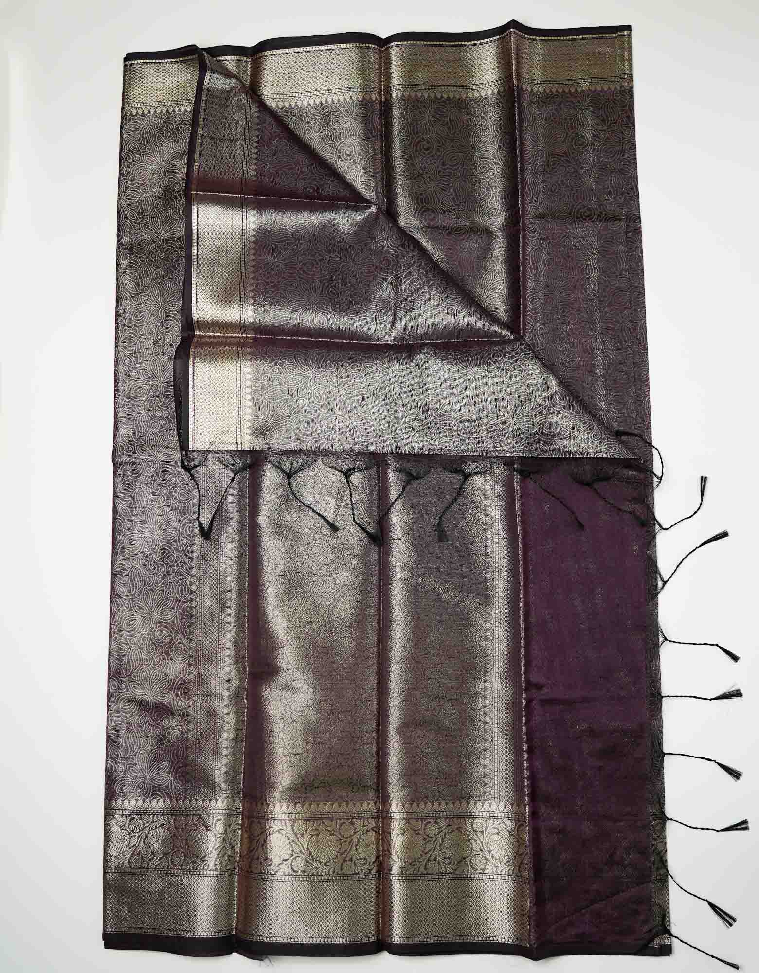 Purple Brown Fancy Silver Brocade Saree