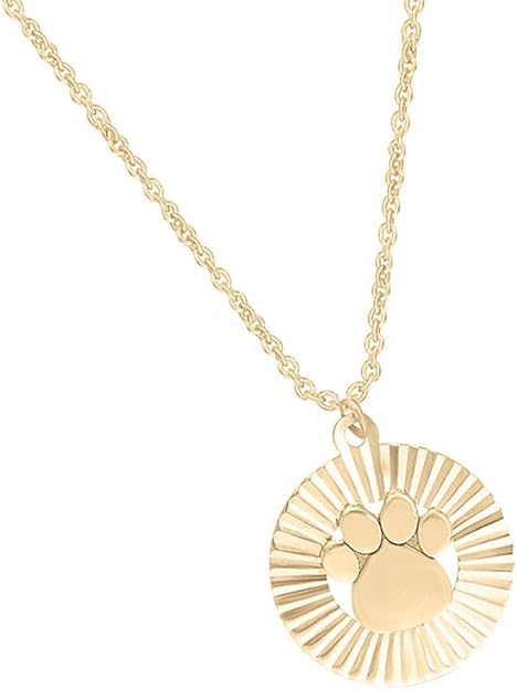Yellow Gold Color Diamond-Cut Paw Print Pendant Necklace for Women