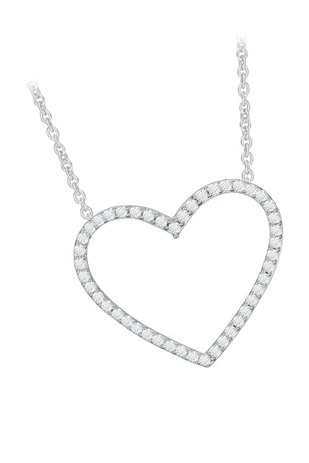 Exclusive White Gold Color Round Moissanite Heart Pendant Necklace