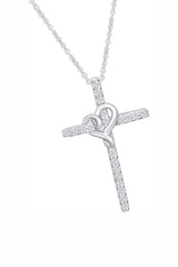 White Gold Color Yaathi Heart Cross Pendant Necklace, Religious Pendant