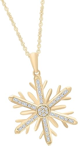 Yellow Gold Color Baguette Round Moissanite Snowflake Pendant Necklace 