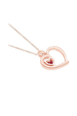 Rose Gold Color Ruby Gemstone Birthstone Heart Pendant Necklace 
