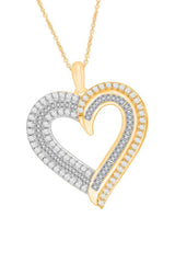 Yellow Gold Color Baguette and Double Row Heart Pendant Necklace 
