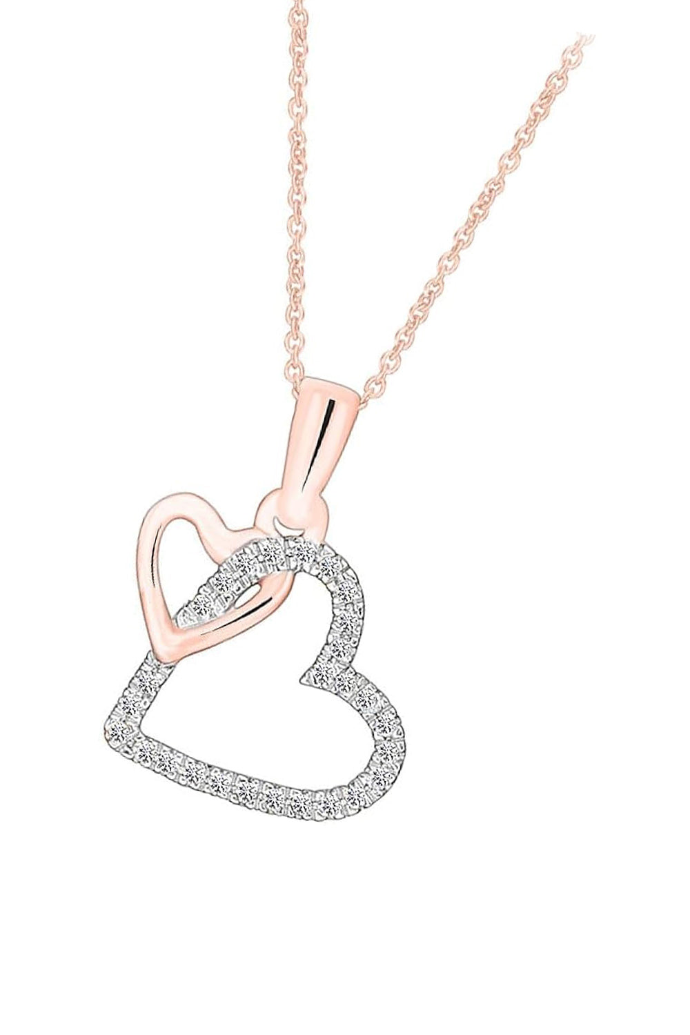 Rose Gold Color Double Interlocking Love Heart Pendant Necklace