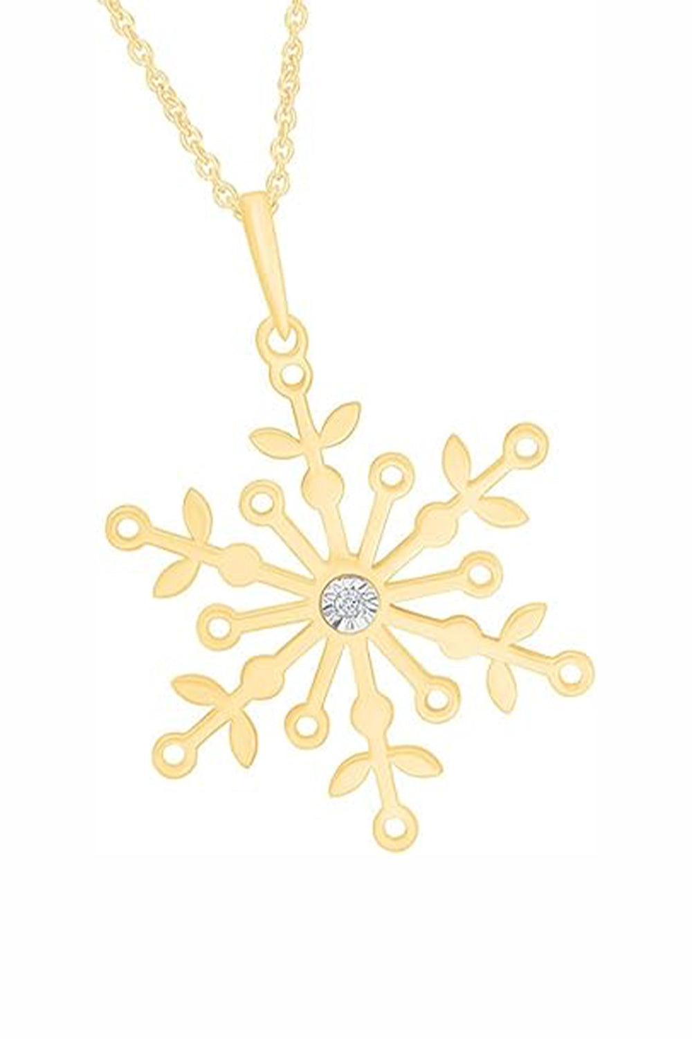 Yellow Gold Color Yaathi Solitaire Snowflake Pendant Necklace for Women