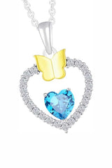 Aquamarine Gemstone Heart with Butterfly Pendant Necklace