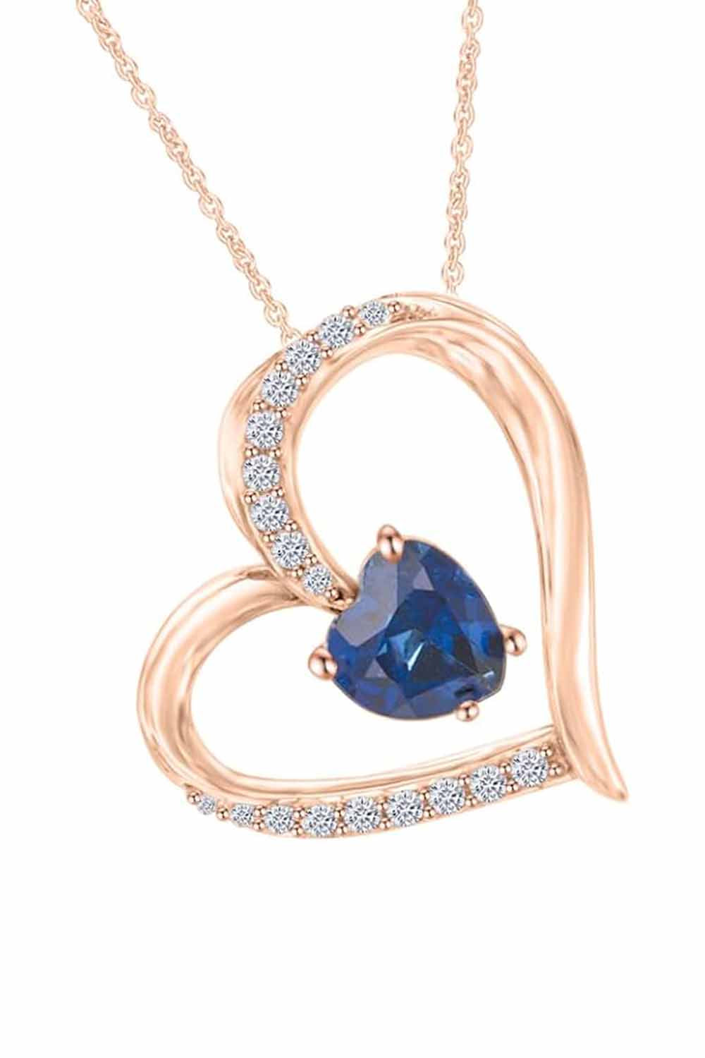 Rose Gold Color Blue Sapphire Moissanite Diamond Pendant Necklce for Women
